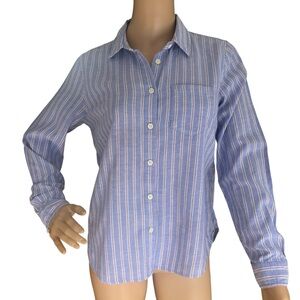 Banana Republic Blue White Red Stripe Cotton Linen Button Shirt S